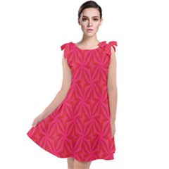 Background Red Motif Tie Up Tunic Dress