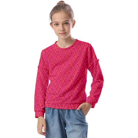 Background Red Motif Kids  Long Sleeve Tee With Frill  by nateshop