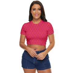 Background Red Motif Side Button Cropped Tee