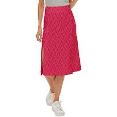 Background Red Motif Midi Panel Skirt