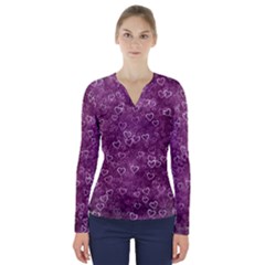 Background Purple Love V-neck Long Sleeve Top by nateshop