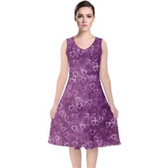 Background Purple Love V-neck Midi Sleeveless Dress  by nateshop