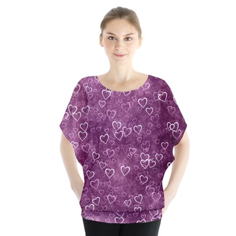 Background Purple Love Batwing Chiffon Blouse by nateshop