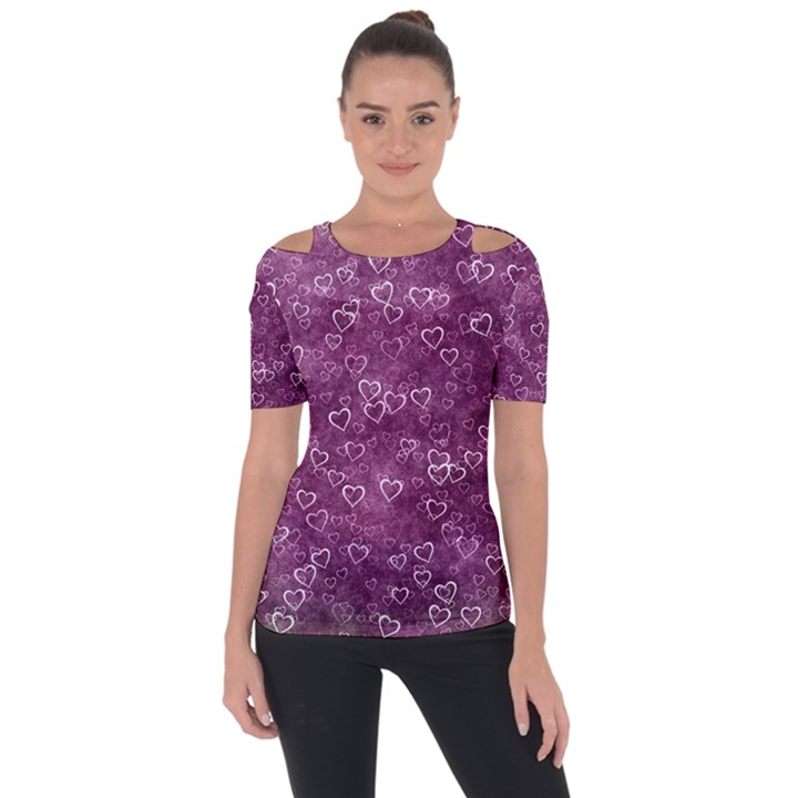 Background Purple Love Shoulder Cut Out Short Sleeve Top