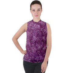 Background Purple Love Mock Neck Chiffon Sleeveless Top by nateshop