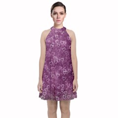 Background Purple Love Velvet Halter Neckline Dress 