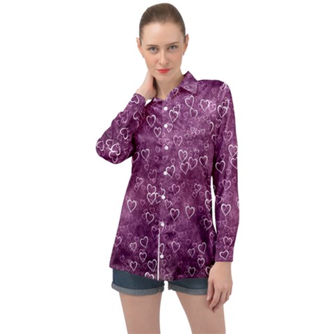 Background Purple Love Long Sleeve Satin Shirt by nateshop