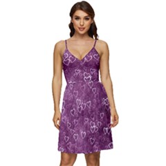 Background Purple Love V-neck Pocket Summer Dress 