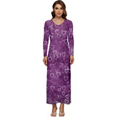 Background Purple Love Long Sleeve Velour Longline Maxi Dress