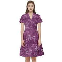 Background Purple Love Short Sleeve Waist Detail Dress by nateshop