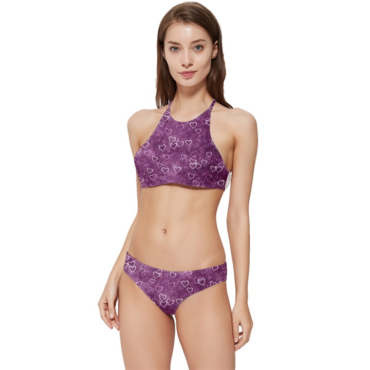 Background Purple Love Banded Triangle Bikini Set