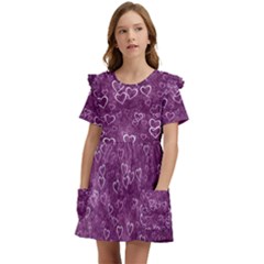 Background Purple Love Kids  Frilly Sleeves Pocket Dress