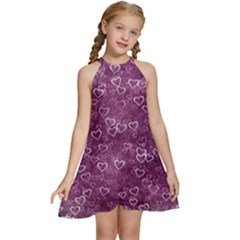 Background Purple Love Kids  Halter Collar Waist Tie Chiffon Dress