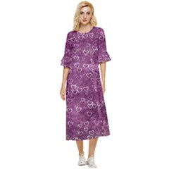 Background Purple Love Double Cuff Midi Dress by nateshop