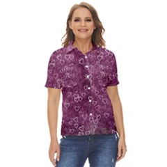 Background Purple Love Women s Short Sleeve Double Pocket Shirt