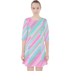 Background-lines Pink Quarter Sleeve Pocket Dress by nateshop