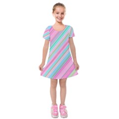 Background-lines Pink Kids  Short Sleeve Velvet Dress by nateshop