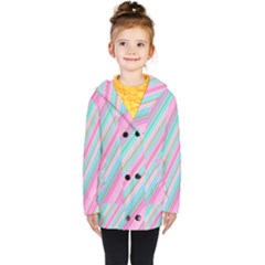 Background-lines Pink Kids  Double Breasted Button Coat by nateshop