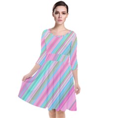 Background-lines Pink Quarter Sleeve Waist Band Dress by nateshop