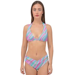 Background-lines Pink Double Strap Halter Bikini Set by nateshop