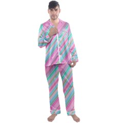 Background-lines Pink Men s Long Sleeve Satin Pajamas Set by nateshop