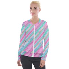 Background-lines Pink Velvet Zip Up Jacket by nateshop