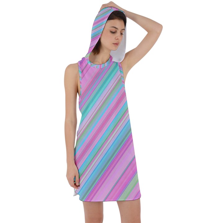 Background-lines Pink Racer Back Hoodie Dress