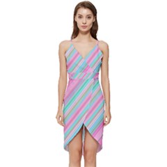 Background-lines Pink Wrap Frill Dress