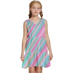 Background-lines Pink Kids  Sleeveless Tiered Mini Dress by nateshop