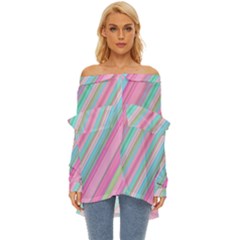 Background-lines Pink Off Shoulder Chiffon Pocket Shirt