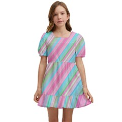 Background-lines Pink Kids  Short Sleeve Dolly Dress