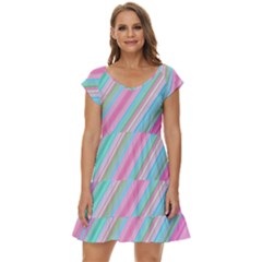 Background-lines Pink Short Sleeve Tiered Mini Dress