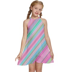 Background-lines Pink Kids  Halter Collar Waist Tie Chiffon Dress