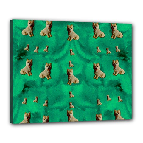 Happy Small Dogs In Calm In The Big Blooming Forest Canvas 20  X 16  (stretched) by pepitasart