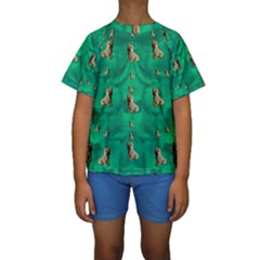 Happy Small Dogs In Calm In The Big Blooming Forest Kids  Short Sleeve Swimwear by pepitasart