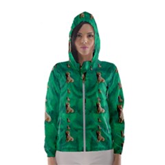 Happy Small Dogs In Calm In The Big Blooming Forest Women s Hooded Windbreaker by pepitasart