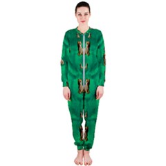 Happy Small Dogs In Calm In The Big Blooming Forest Onepiece Jumpsuit (ladies)