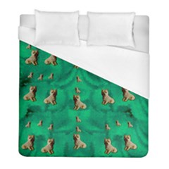 Happy Small Dogs In Calm In The Big Blooming Forest Duvet Cover (full/ Double Size) by pepitasart