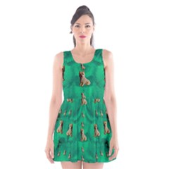 Happy Small Dogs In Calm In The Big Blooming Forest Scoop Neck Skater Dress by pepitasart