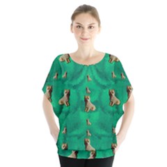 Happy Small Dogs In Calm In The Big Blooming Forest Batwing Chiffon Blouse