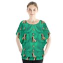 Happy Small Dogs In Calm In The Big Blooming Forest Batwing Chiffon Blouse View1