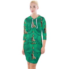 Happy Small Dogs In Calm In The Big Blooming Forest Quarter Sleeve Hood Bodycon Dress by pepitasart