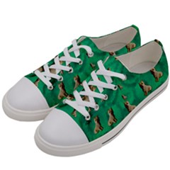 Happy Small Dogs In Calm In The Big Blooming Forest Women s Low Top Canvas Sneakers by pepitasart