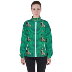 Happy Small Dogs In Calm In The Big Blooming Forest Women s High Neck Windbreaker by pepitasart