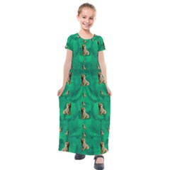 Happy Small Dogs In Calm In The Big Blooming Forest Kids  Short Sleeve Maxi Dress by pepitasart