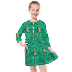 Happy Small Dogs In Calm In The Big Blooming Forest Kids  Quarter Sleeve Shirt Dress by pepitasart