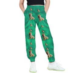 Happy Small Dogs In Calm In The Big Blooming Forest Kids  Elastic Waist Pants by pepitasart