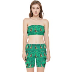 Happy Small Dogs In Calm In The Big Blooming Forest Stretch Shorts And Tube Top Set by pepitasart