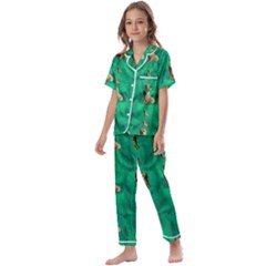 Happy Small Dogs In Calm In The Big Blooming Forest Kids  Satin Short Sleeve Pajamas Set by pepitasart