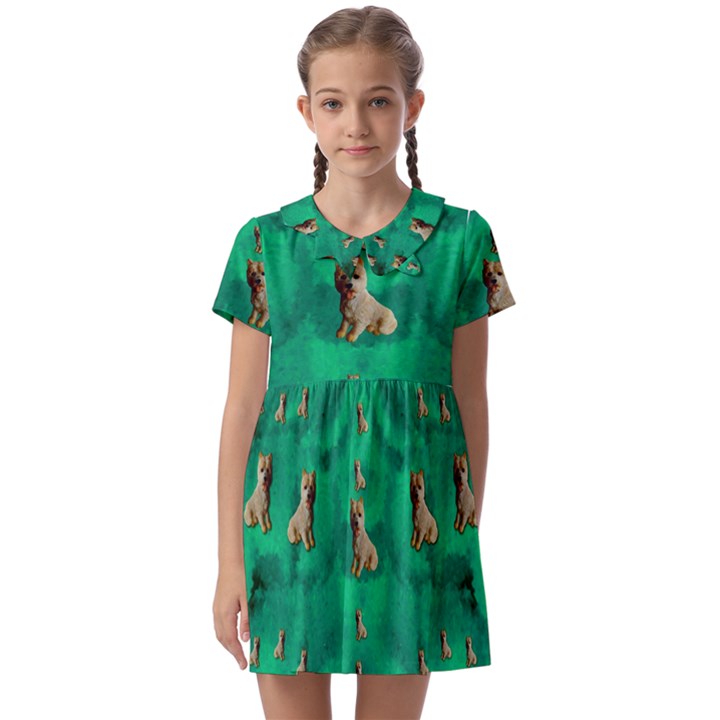 Happy Small Dogs In Calm In The Big Blooming Forest Kids  Asymmetric Collar Dress